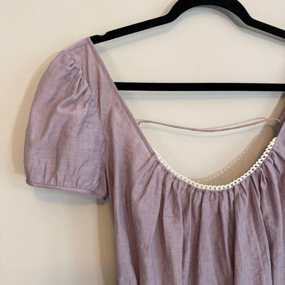 Emannuelle Junqueira Blouse Womens L Purple Scoop Neck Belted Puff Sleeve Formal - Picture 3 of 9